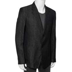 Pre Owned Emporio Armani Charcoal Grey Wool & Linen Single Breasted Blazer XXL