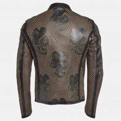 Pre Owned Emporio Armani Brown Cut-Out Leather Zipper Jacket L