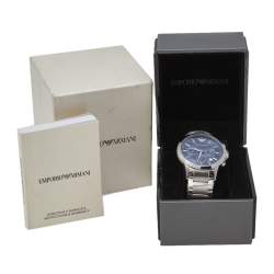 Pre Owned Emporio Armani Blue Stainless Steel Classic Chronograph AR2448 Men's Wristwatch 43 mm