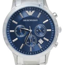 Pre Owned Emporio Armani Blue Stainless Steel Classic Chronograph AR2448 Men's Wristwatch 43 mm