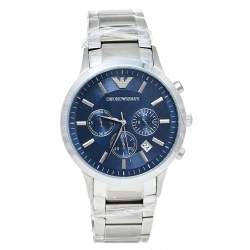 Pre Owned Emporio Armani Blue Stainless Steel Classic Chronograph AR2448 Men's Wristwatch 43 mm