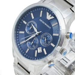 Pre Owned Emporio Armani Blue Stainless Steel Classic Chronograph AR2448 Men's Wristwatch 43 mm