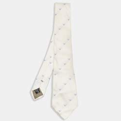 Emporio Armani Cream Logo Jacquard Silk Traditional Tie 