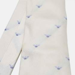 Emporio Armani Cream Logo Jacquard Silk Traditional Tie 