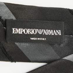 Pre Owned Emporio Armani Black Striped Silk Skinny Tie
