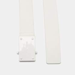 Emporio Armani White Leather Cut to Size Logo Buckle Belt
