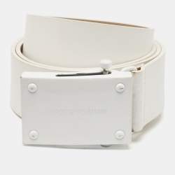 Emporio Armani White Leather Cut to Size Logo Buckle Belt