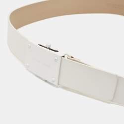 Emporio Armani White Leather Cut to Size Logo Buckle Belt