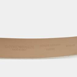 Emporio Armani White Leather Cut to Size Logo Buckle Belt