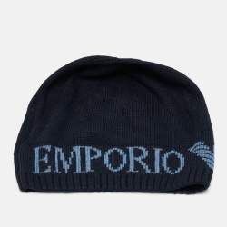 Pre Owned Emporio Armani Navy Blue Logo Knit Beanie 
