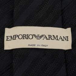 Pre Owned Emporio Armani Black Striped Jacquard Silk Tie