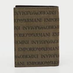 Pre Owned Emporio Armani Brown Canvas Logo Print Passport Holder