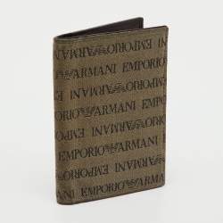 Pre Owned Emporio Armani Brown Canvas Logo Print Passport Holder