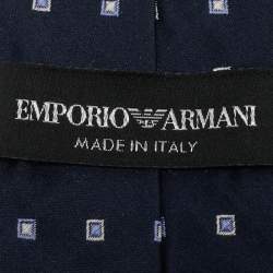 مملوكة مسبقًا ربطة عنق أمبويو أرماني حرير جاكار نمط مربع أزرق كحلي