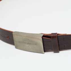 مملوكة مسبقًا Emporio Armani Logo Plaque 46 Buckle Belt Brown Leather