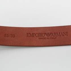 مملوكة مسبقًا Emporio Armani Logo Plaque 46 Buckle Belt Brown Leather
