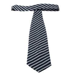 Pre Owned Emporio Armani Navy Blue and Grey Striped Silk Tie