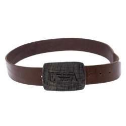 Pre Owned Emporio Armani Brown Leather Logo Buckle Belt 130CM