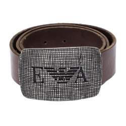 Pre Owned Emporio Armani Brown Leather Logo Buckle Belt 130CM