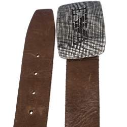 Pre Owned Emporio Armani Brown Leather Logo Buckle Belt 130CM