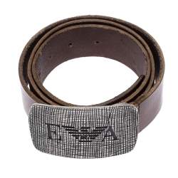 Pre Owned Emporio Armani Brown Leather Logo Buckle Belt 130CM