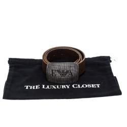 Pre Owned Emporio Armani Brown Leather Logo Buckle Belt 130CM