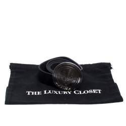 Pre Owned Emporio Armani Black Leather Logo Round Buckle Belt 130CM