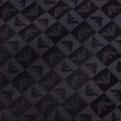 Pre Owned Emporio Armani Black & Grey Logo Embroidered Silk Tie