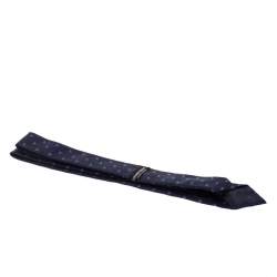 Pre Owned Emporio Armani Navy Blue Logo Jacquard Silk Tie
