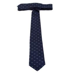 Pre Owned Emporio Armani Navy Blue Logo Jacquard Silk Tie