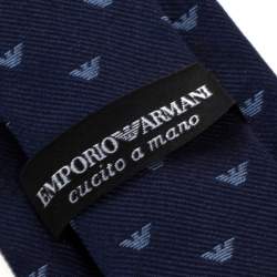 Pre Owned Emporio Armani Navy Blue Logo Jacquard Silk Tie