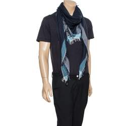 Pre Owned Emporio Armani Denim Blue Modal Wool Scarf