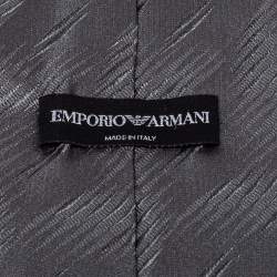 Pre Owned Emporio Armani Grey Textured Silk Traditional Tie