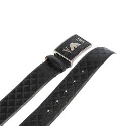 Pre Owned Emporio Armani Black Monogram Leather Buckle Belt Size 48
