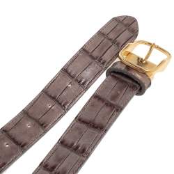 Pre Owned Emporio Armani Grey/Black Crocodile Embossed Leather Buckle Belt