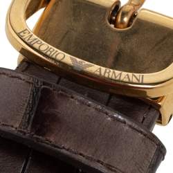 Pre Owned Emporio Armani Grey/Black Crocodile Embossed Leather Buckle Belt