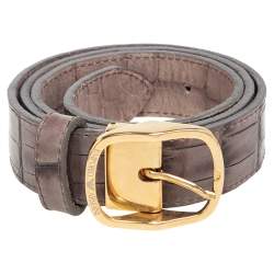 Pre Owned Emporio Armani Grey/Black Crocodile Embossed Leather Buckle Belt