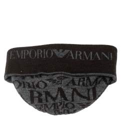 Pre Owned Emporio Armani Grey Logo Printed Wool Beanie S