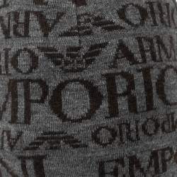 Pre Owned Emporio Armani Grey Logo Printed Wool Beanie S