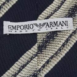 Pre Owned Emporio Armani Vintage Navy Blue Striped Silk Tie