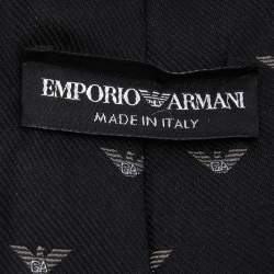 Pre Owned Emporio Armani Black Logo Silk Jacquard Tie
