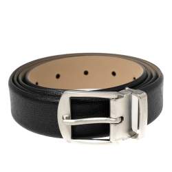 Pre Owned Emporio Armani Black Leather Classic Buckle Belt 125CM