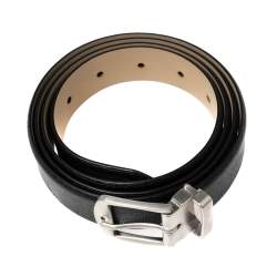 Pre Owned Emporio Armani Black Leather Classic Buckle Belt 125CM