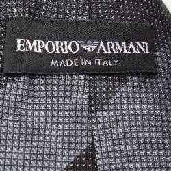 Pre Owned Emporio Armani Grey Striped Micro Jacquard Silk Tie