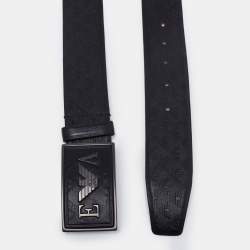 Pre Owned Emporio Armani Black Monogram Leather Buckle Belt