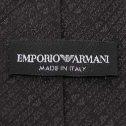 Pre Owned Emporio Armani Black Logo Silk Jacquard Tie