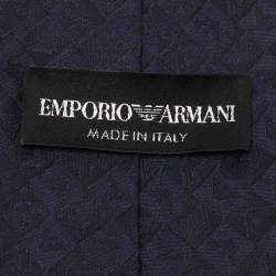 Pre Owned Emporio Armani Dark Blue Logo Embroidered Silk Tie