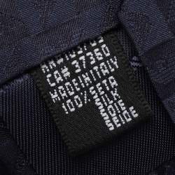 Pre Owned Emporio Armani Dark Blue Logo Embroidered Silk Tie