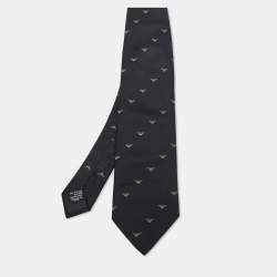 Pre Owned Emporio Armani Vintage Black Logo Silk Jacquard Tie