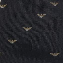 Pre Owned Emporio Armani Vintage Black Logo Silk Jacquard Tie
